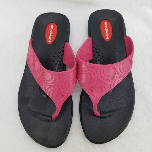 ✅Okabashi Thong Sandals Pink/Black Flip Flops Women’s  Small/5-6 Summer Shoes - Picture 10 of 10